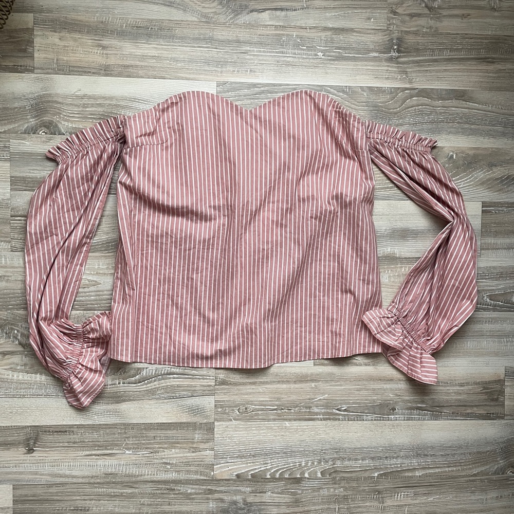 New Sugar + Lips off The Shoulder Long Sleeve Striped Blouse Size Medium Pink